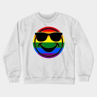 Rainbow Flag Stripes Button COOL SMILEY Crewneck Sweatshirt